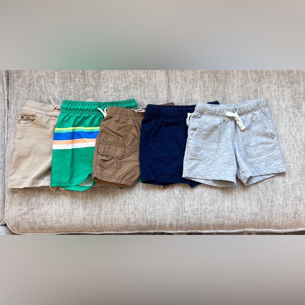 Kids Casual Shorts Set Bundle - Green, Tan, and Navy